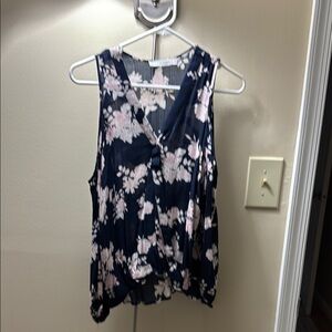Floral Sleeveless Top - Navy and Pink